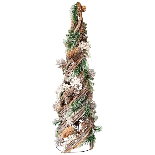 Northlight 24.25" Flocked Snowflakes & Pinecones Twisted Twig Artificial Christmas Tree in Brown | Michaels®